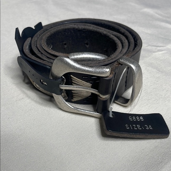 Other - Men's Black Leather Belt with Silver Buckle